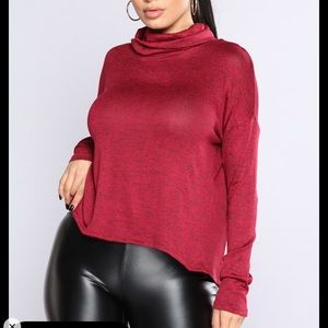Dark red mock turtle neck long sleeve shirt
